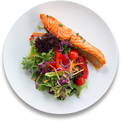 salad and salmon meal