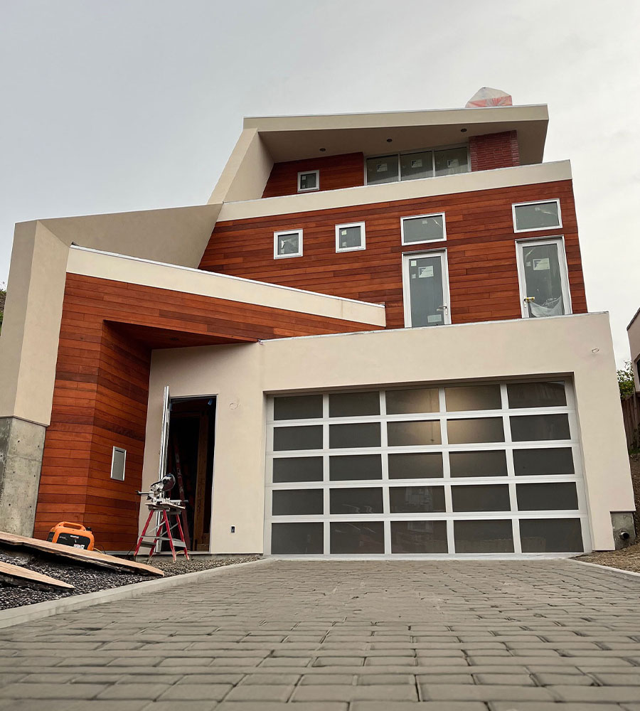 aluminum frame with frosted glass panels modern/contemporary garage door