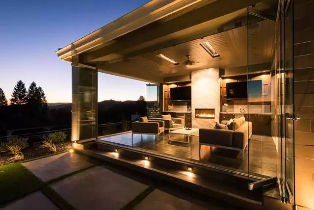 Outdoor patio with glass doors