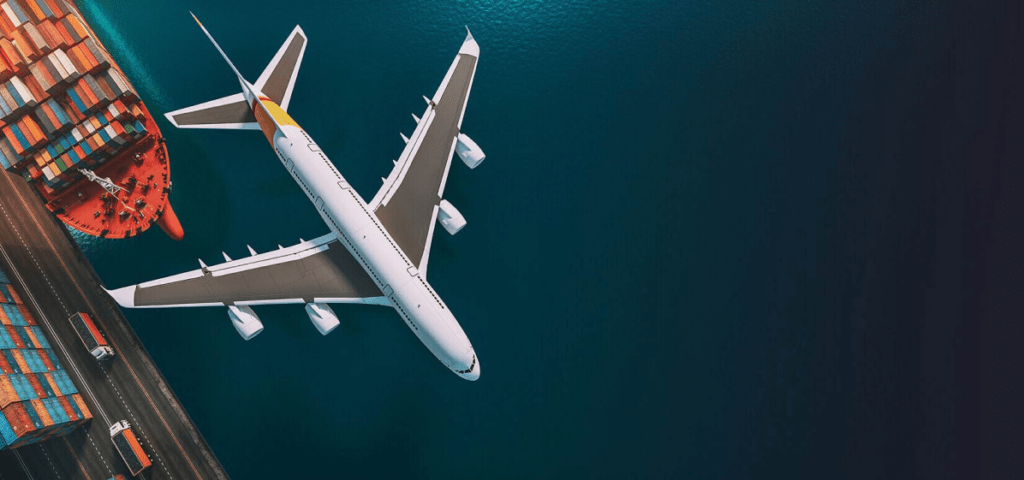 contact-page-image Airplane over a cargo ship